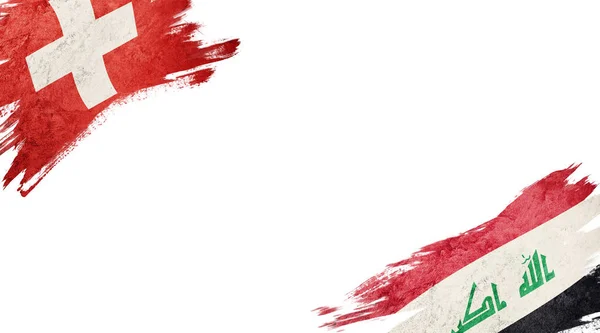 Bandeiras da Suíça e do Iraque em fundo branco — Fotografia de Stock